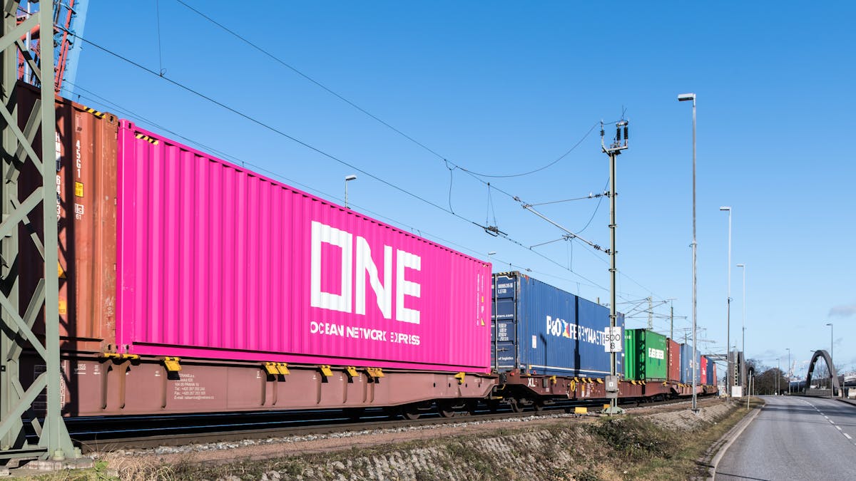 Railway freight train on tracks